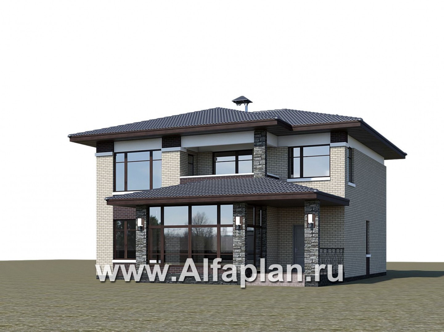 Проекты домов Альфаплан - «Маяк» - уютный дом с остекленной террасой - дополнительное изображение №1
