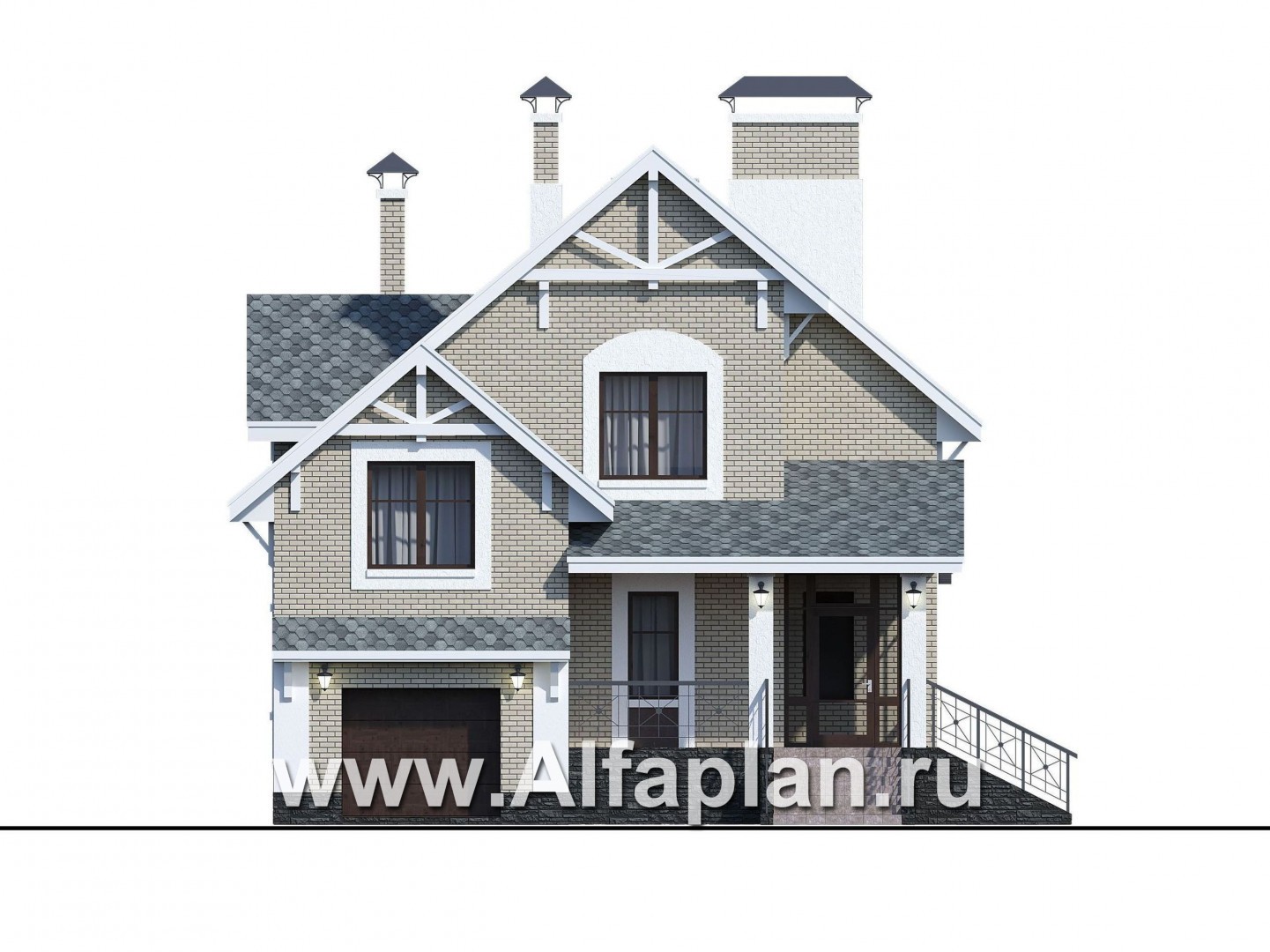 Проекты домов Альфаплан - «Белая ночь»- дом с цокольным этажом для большой семьи - изображение фасада №1