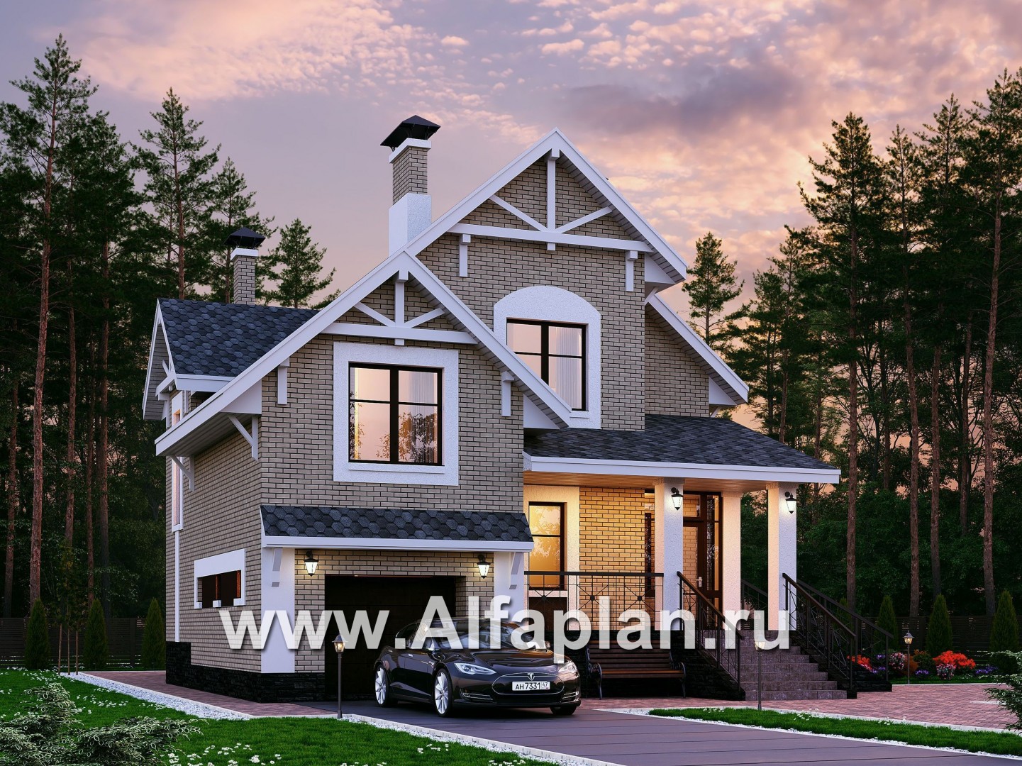Проекты домов Альфаплан - «Белая ночь»- дом с цокольным этажом для большой семьи - основное изображение
