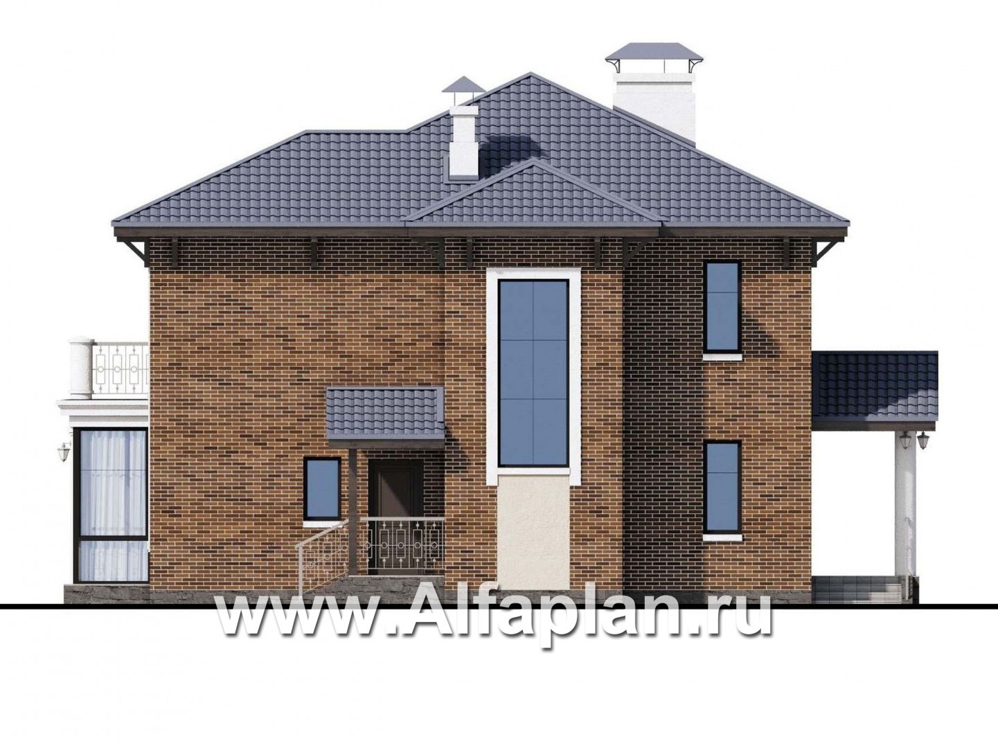 Проекты домов Альфаплан - «Эффект бабочки» - дом с красивой угловой террасой - изображение фасада №4