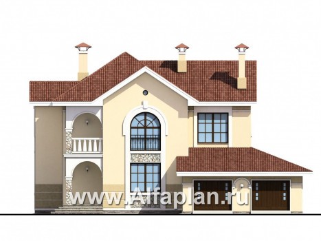 Проекты домов Альфаплан - «Строганов» - респектабельный коттедж с классической архитектурой - превью фасада №1