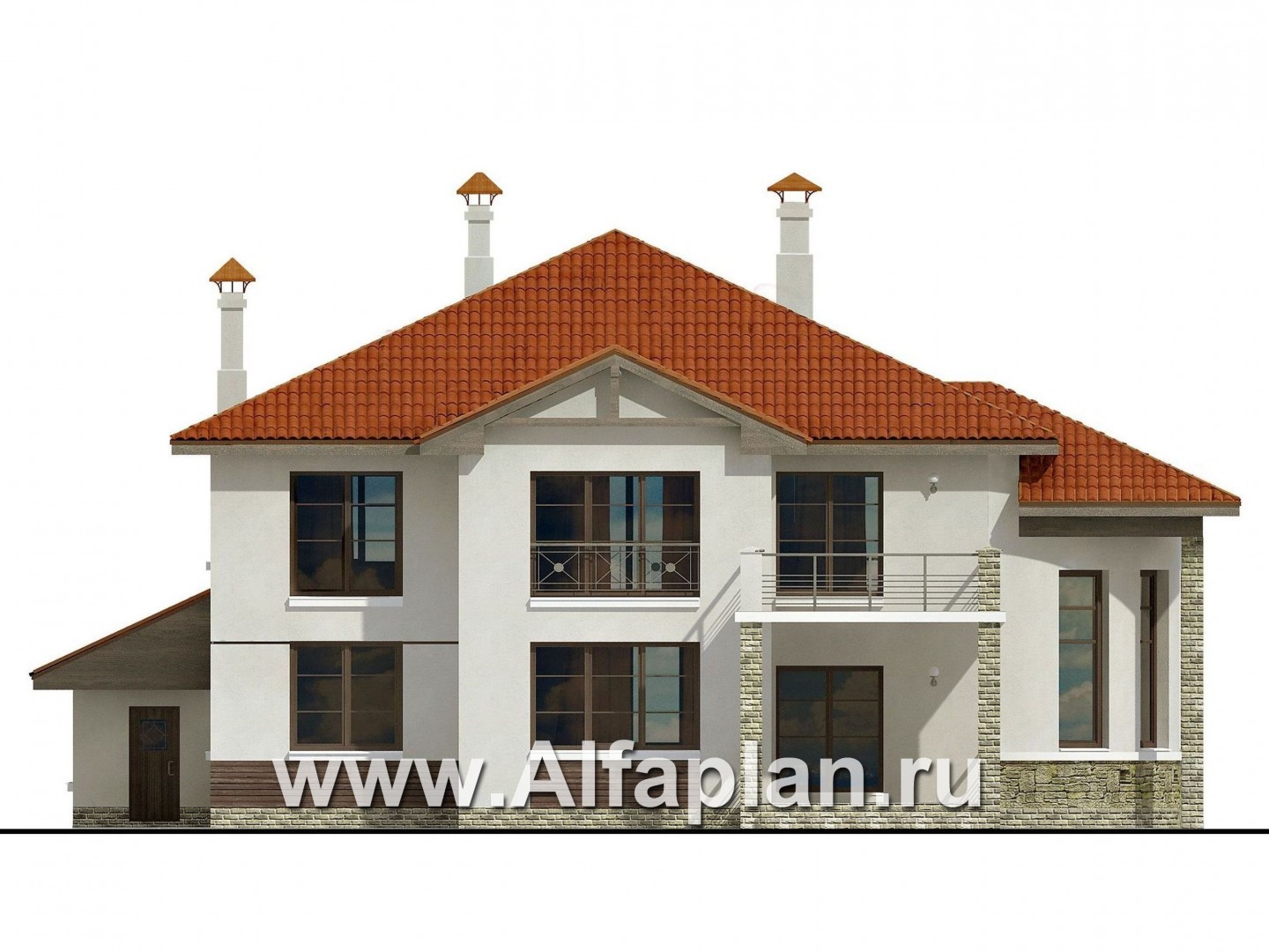Проекты домов Альфаплан - «Коралл»- респектабельный особняк с полукруглой гостиной - изображение фасада №4