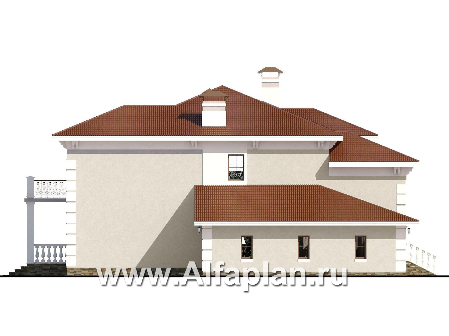 Проекты домов Альфаплан - «Привилегия» - элегантный коттедж из кирпиечй (или блоков) с большим гаражом и террасой - изображение фасада №3