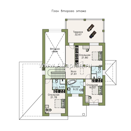 Проекты домов Альфаплан - «Привилегия» - элегантный коттедж из кирпиечй (или блоков) с большим гаражом и террасой - превью плана проекта №2