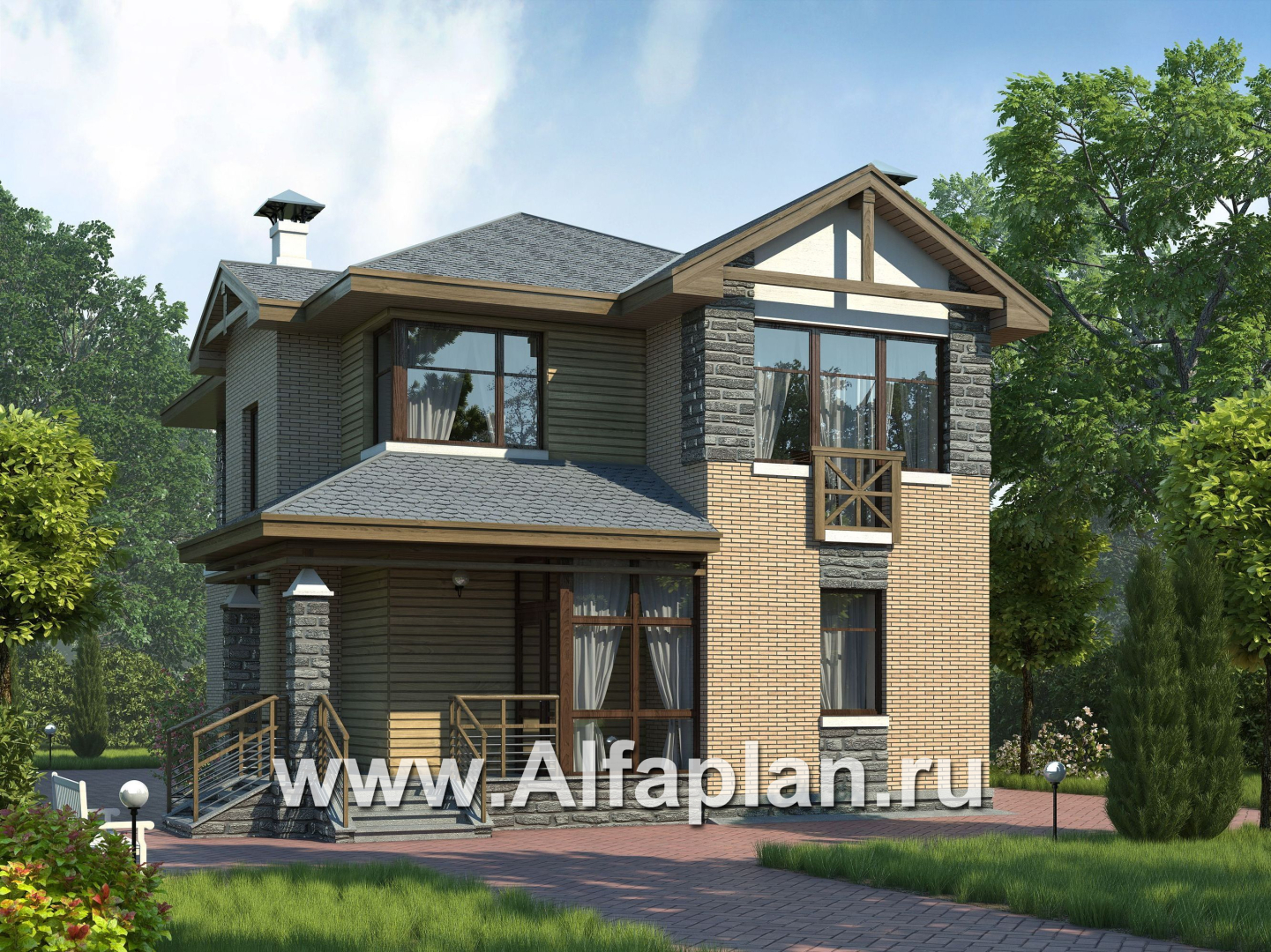 Проекты домов Альфаплан - «Оникс» - компактный двухэтажный дом для небольшого участка - дополнительное изображение №1