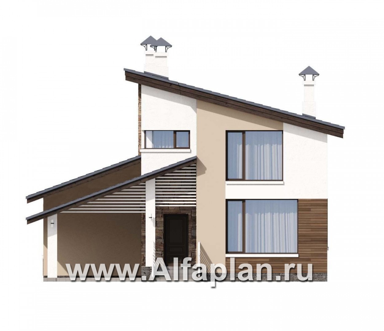 Проекты домов Альфаплан - «Западный бриз» - рациональный дом с удобным планом - изображение фасада №1