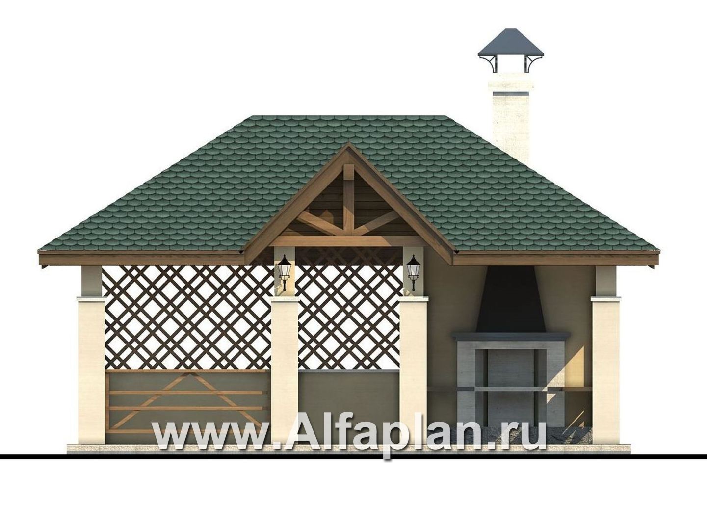 Проекты домов Альфаплан - Проект беседки, павильон с барбекю (летняя кухня) - изображение фасада №1
