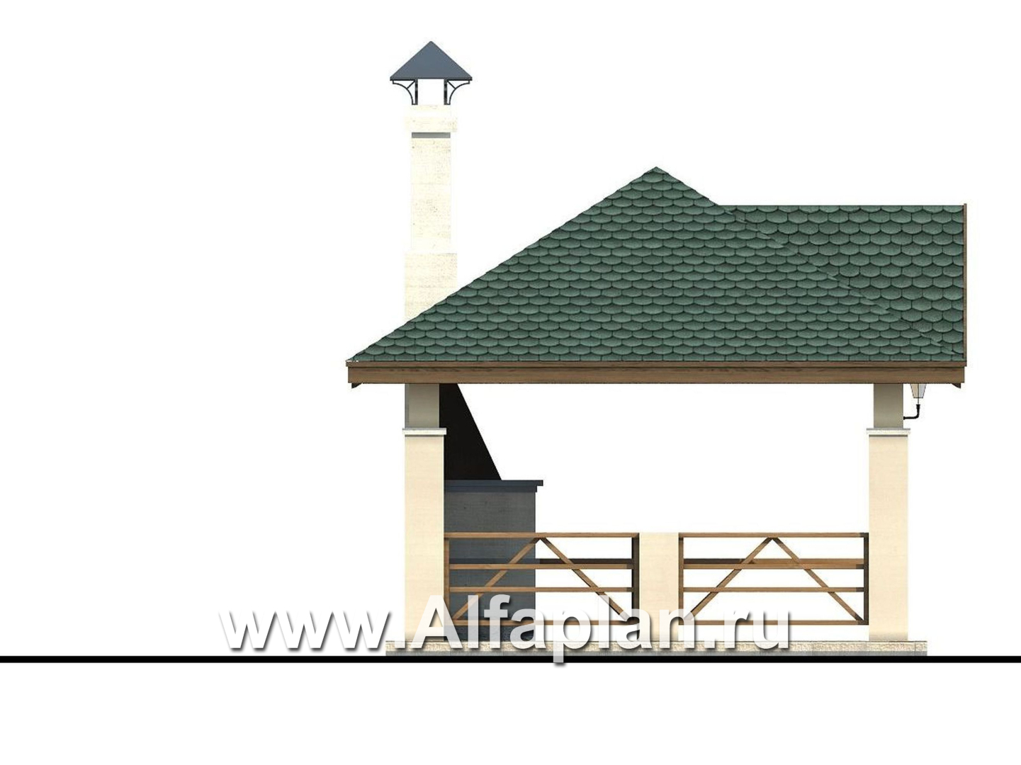 Проекты домов Альфаплан - Проект беседки, павильон с барбекю (летняя кухня) - изображение фасада №2