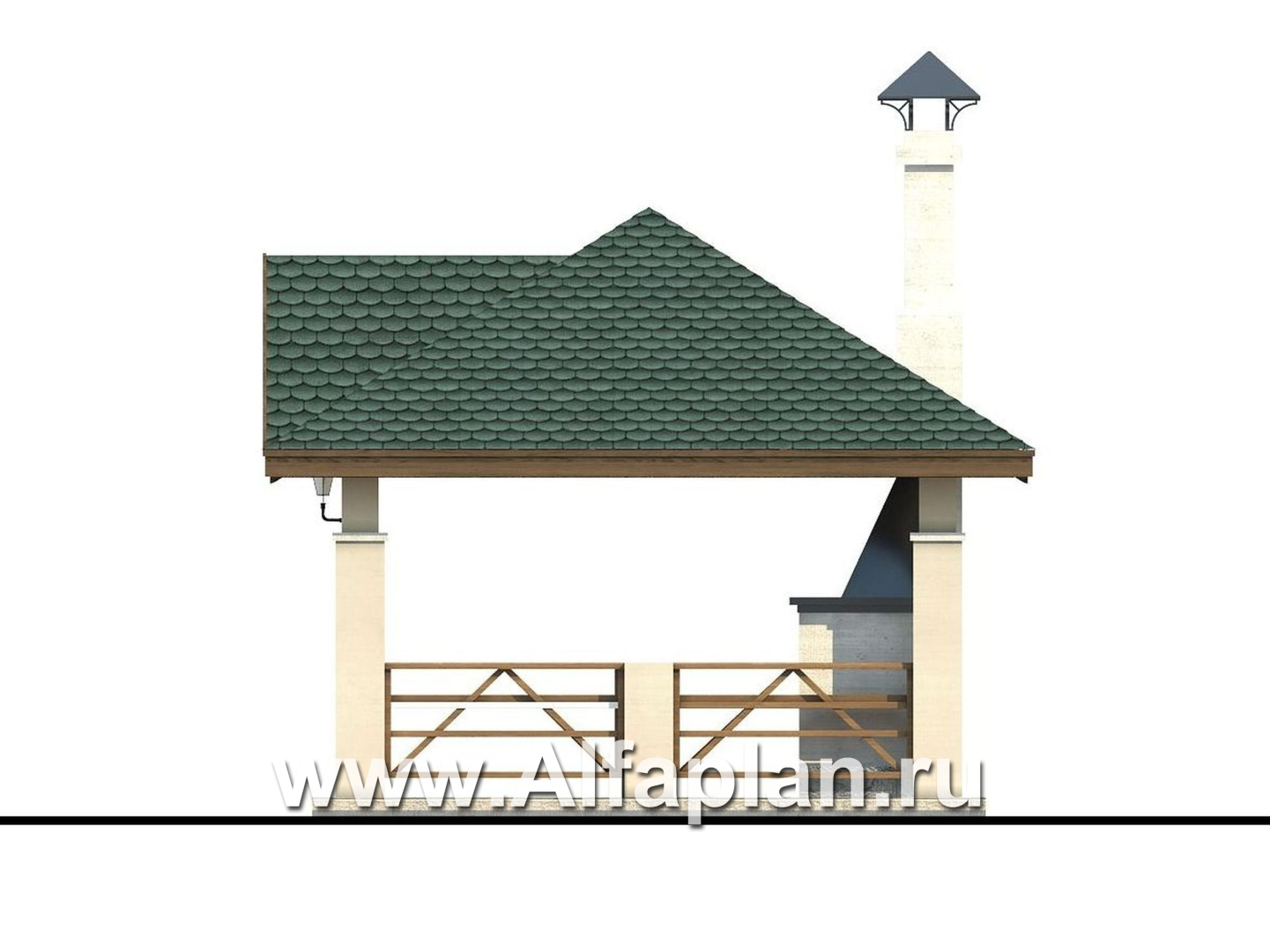 Проекты домов Альфаплан - Проект беседки, павильон с барбекю (летняя кухня) - изображение фасада №3
