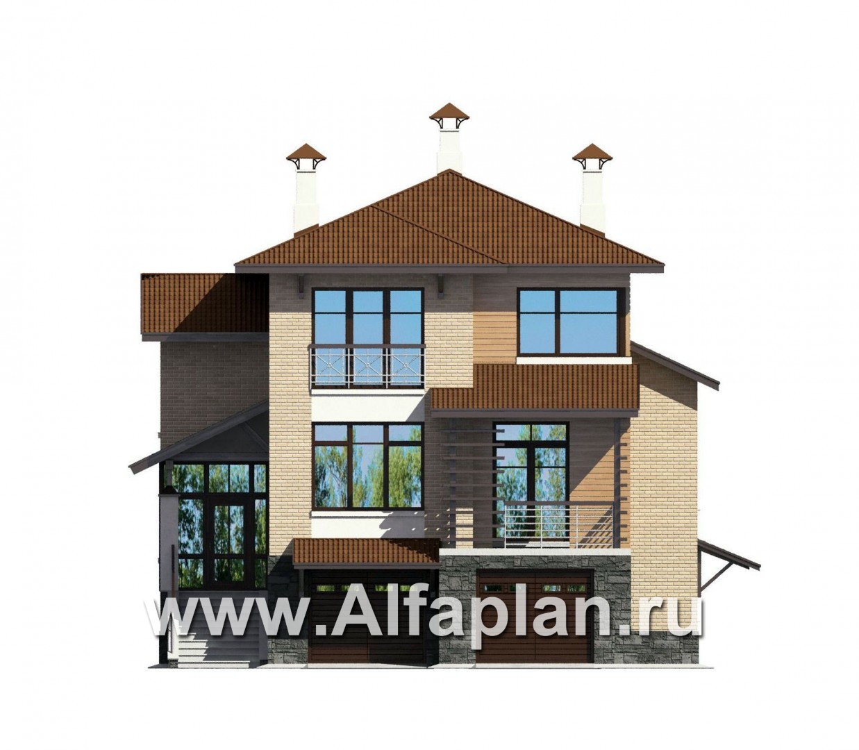 Проекты домов Альфаплан - «Светлая жизнь» - современный дом с большими окнами - изображение фасада №1