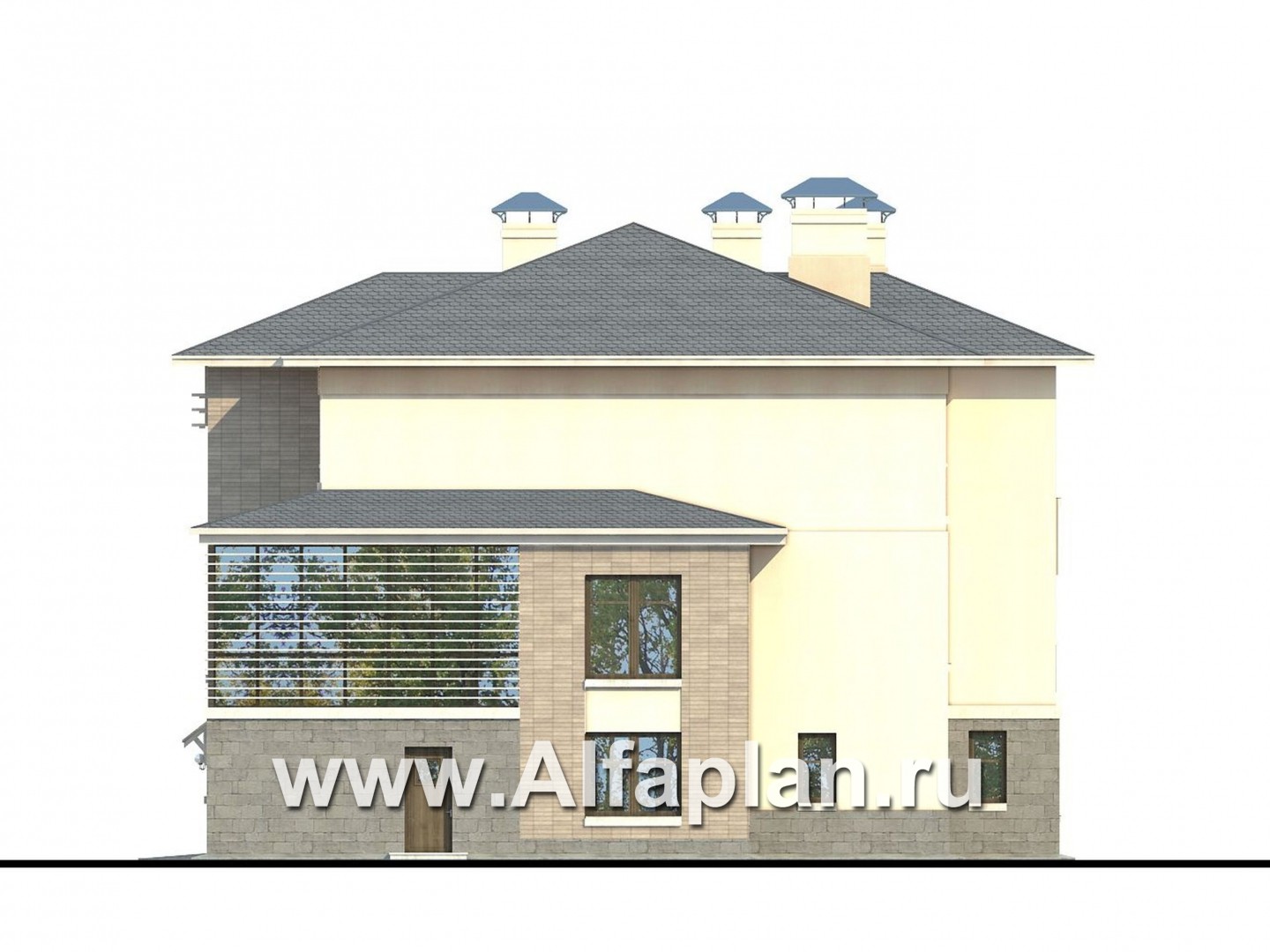 Проекты домов Альфаплан - «Три  семерки»- современный особняк с большими окнами - изображение фасада №2