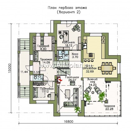 Проекты домов Альфаплан - «Три  семерки»- современный особняк с большими окнами - превью плана проекта №3