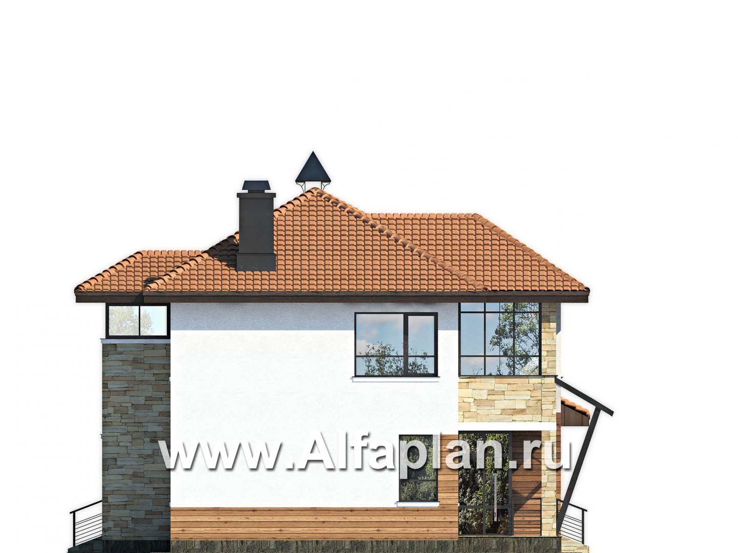 Проекты домов Альфаплан - «Драйв»- дом с высокой гостиной и  террасой - изображение фасада №3