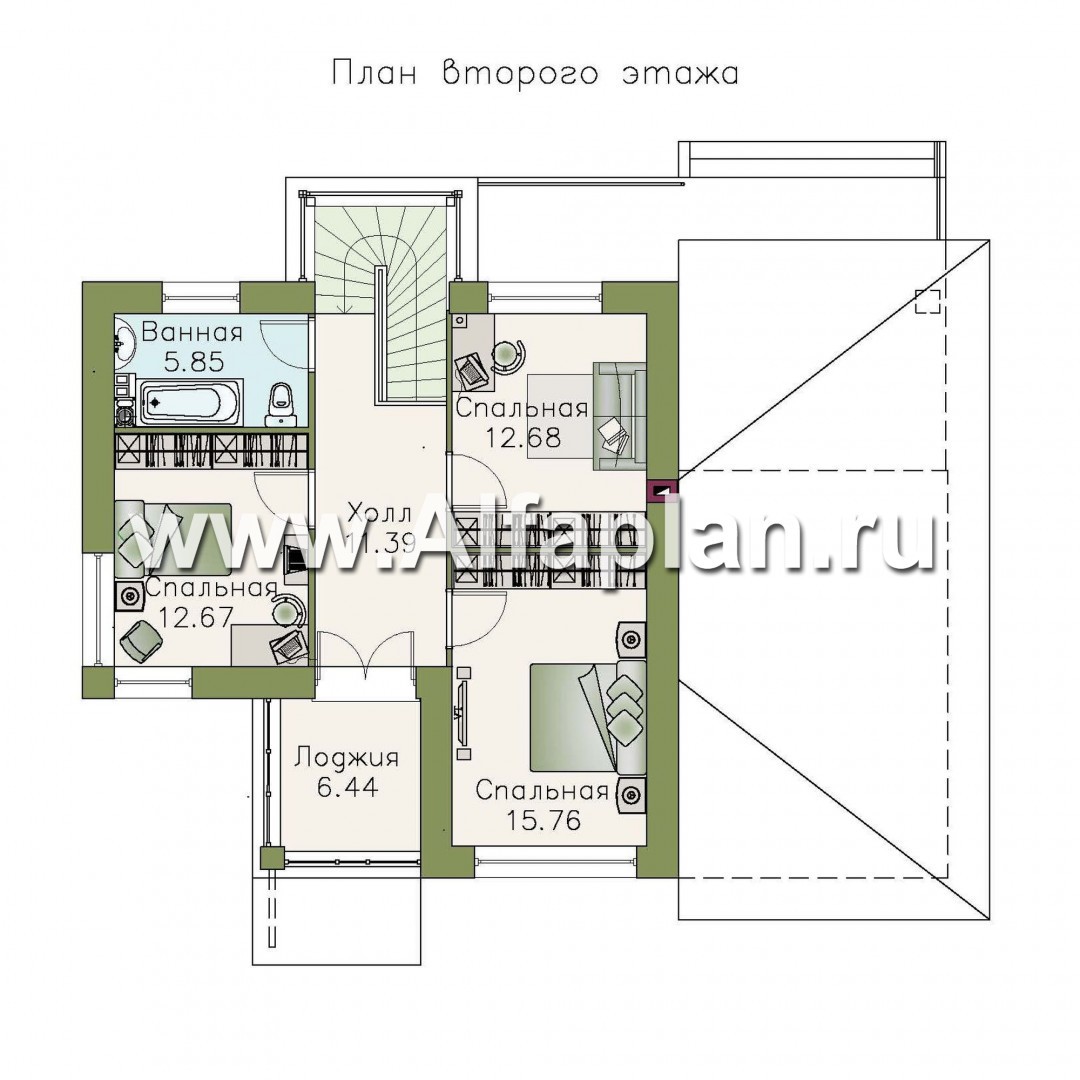 Проекты домов Альфаплан - «Драйв»- дом с высокой гостиной и  террасой - план проекта №2