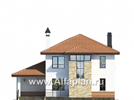 Проекты домов Альфаплан - «Драйв»- дом с высокой гостиной и  террасой - превью фасада №4