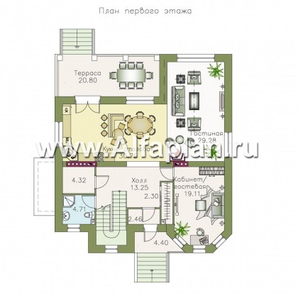 Проекты домов Альфаплан - «Феникс» - коттедж с компактным планом и цокольным этажом - превью плана проекта №1