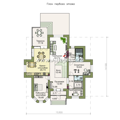 Проекты домов Альфаплан - «Воронцов»- коттедж с комфортной планировкой - превью плана проекта №1
