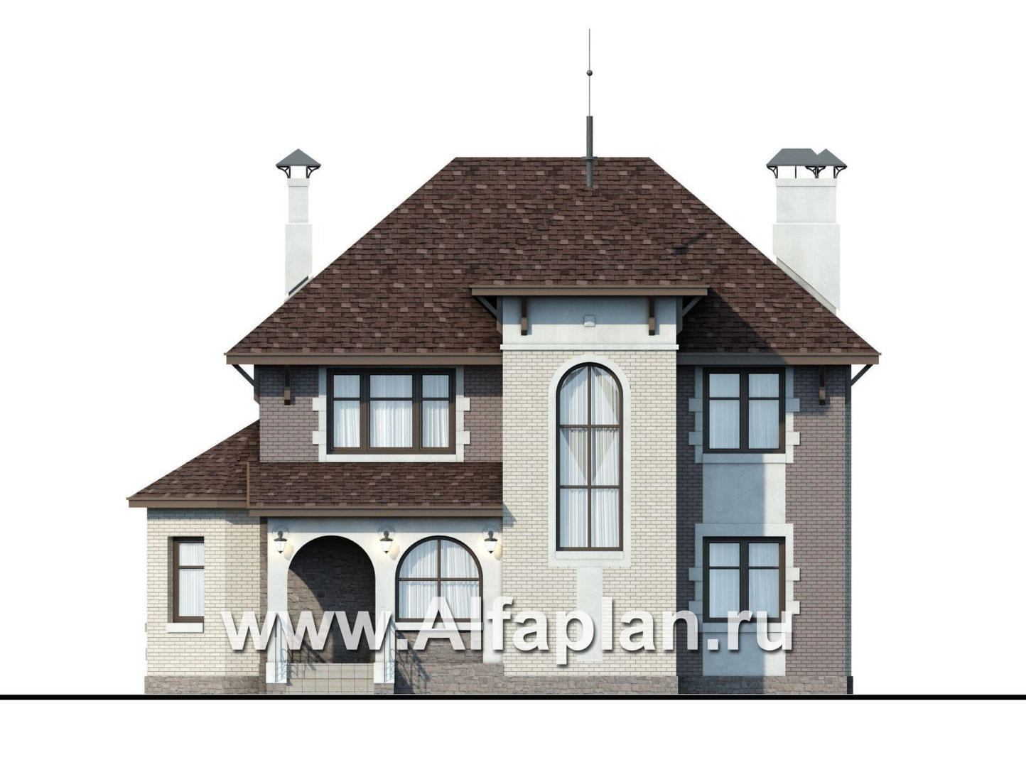 «Маленький принц» - проект двухэтажного дома, с эркером и с террасой, планировка с кабинетом на 1 эт, в стиле замка - фасад дома