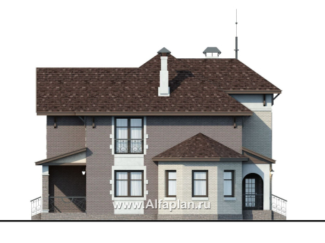 «Маленький принц» - проект двухэтажного дома, с эркером и с террасой, планировка с кабинетом на 1 эт, в стиле замка - превью фасада дома