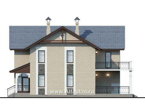 Проекты домов Альфаплан - «Монрепо» - компактный дом из блоков для узкого участка - превью фасада №2