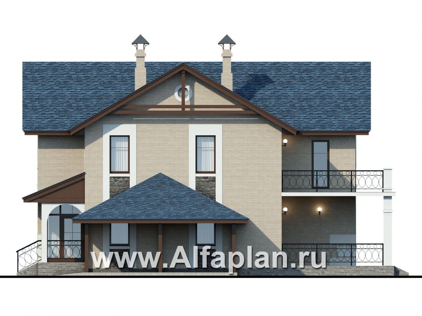 Проекты домов Альфаплан - «Монрепо» - компактный дом из блоков с гаражом-навесом - изображение фасада №2