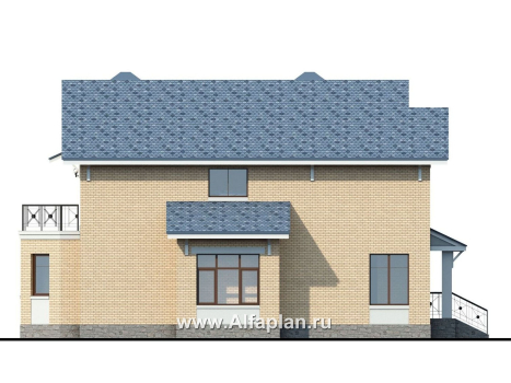 «Дженни Врен» - проект двухэтажного дома из кирпича с фото, планировка с эркером и с гаражом, в русском стиле - превью фасада дома