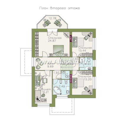 «Дженни Врен» - проект двухэтажного дома из кирпича с фото, планировка с эркером и с гаражом, в русском стиле - превью план дома