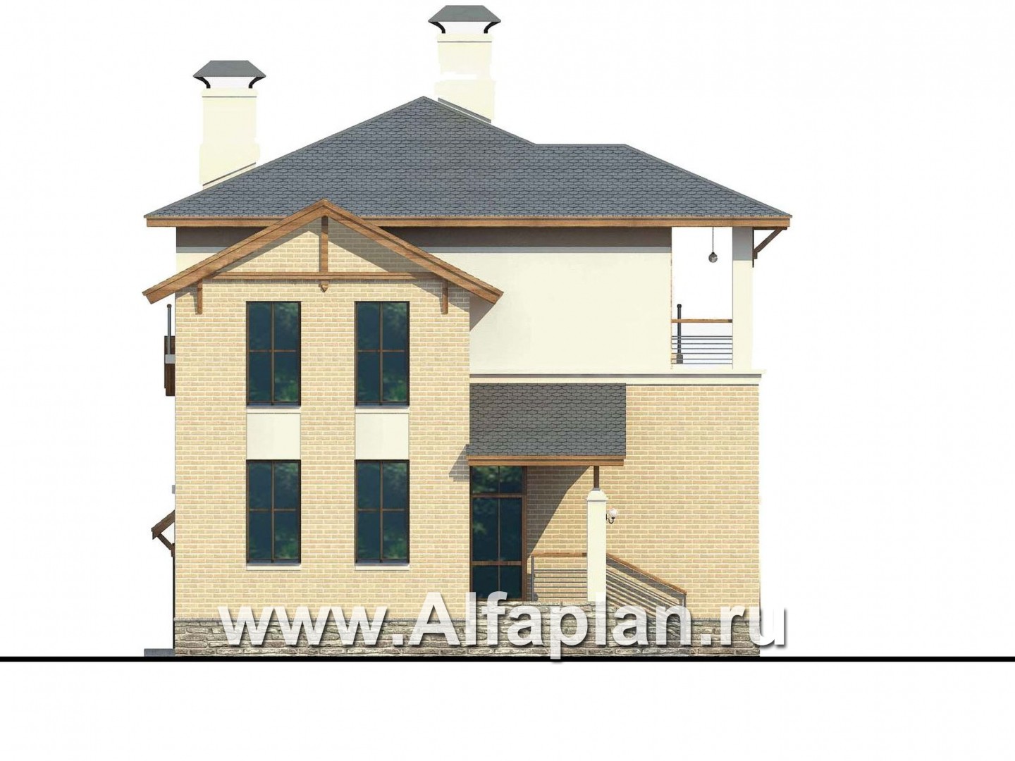 Проекты домов Альфаплан - Проект трехэтажного дома из газобетона «Аура», с гаражом в цоколе, с сауной и спортзалом, в современном стиле - изображение фасада №3