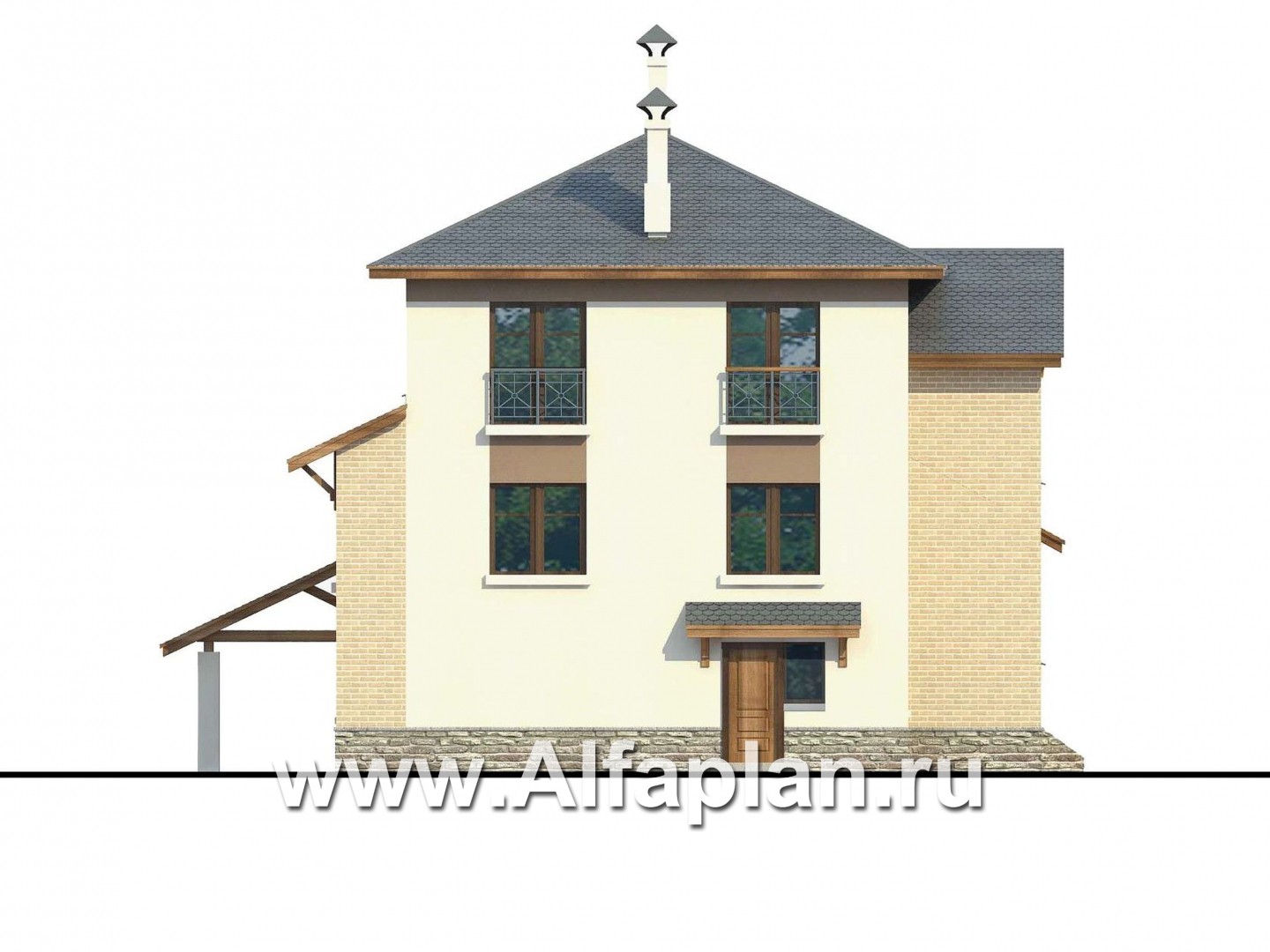 Проекты домов Альфаплан - Проект трехэтажного дома из газобетона «Аура», с гаражом в цоколе, с сауной и спортзалом, в современном стиле - изображение фасада №4
