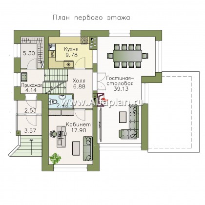 Проекты домов Альфаплан - Проект трехэтажного дома из газобетона «Аура», с гаражом в цоколе, с сауной и спортзалом, в современном стиле - превью плана проекта №2