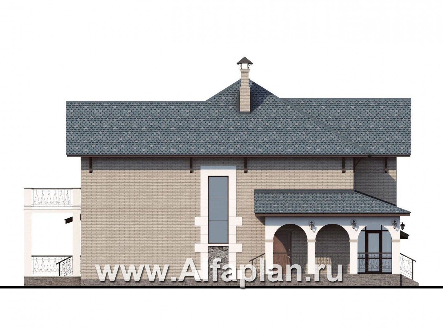 Проекты домов Альфаплан - «Реноме»- коттедж с навесом для авто и  террасой - изображение фасада №3