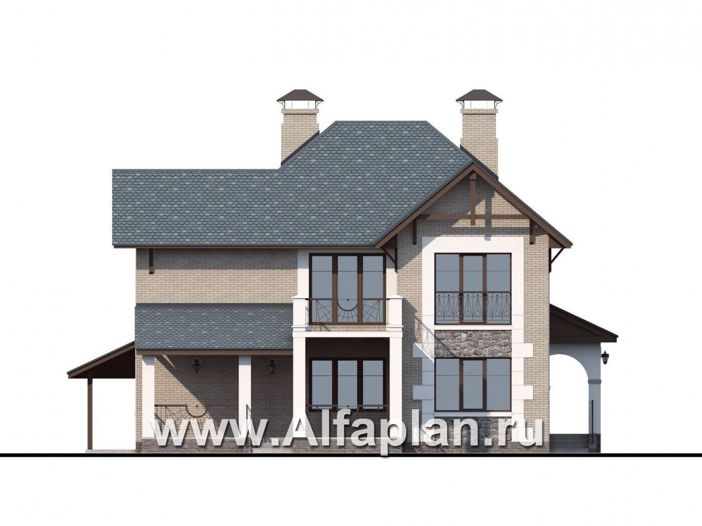 Проекты домов Альфаплан - «Реноме»- коттедж с навесом для авто и  террасой - изображение фасада №4