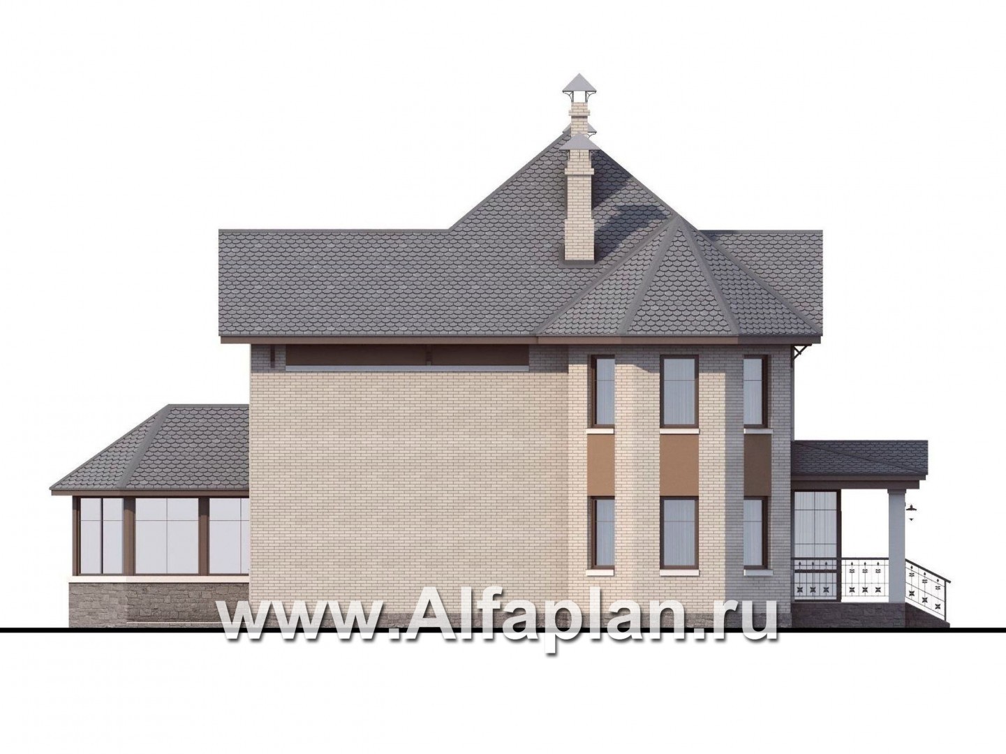 Проекты домов Альфаплан - «Львиное сердце» - загородный коттедж с просторной верандой - изображение фасада №3