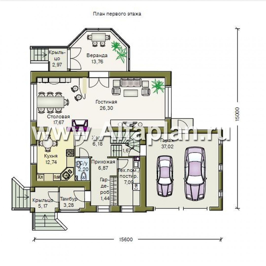 Проекты домов Альфаплан - «Палома» - респектабельный  особняк с большим гаражом - изображение плана проекта №1