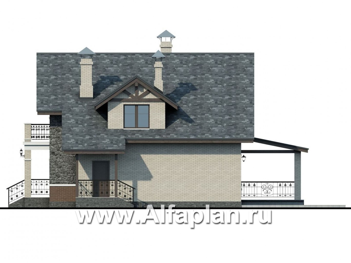 Проекты домов Альфаплан - «Бергедорф» - экономичный дом с двускатной кровлей - изображение фасада №2