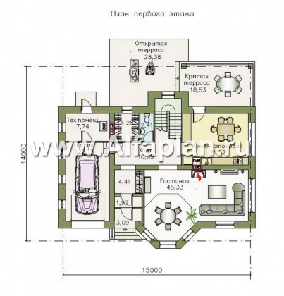Проекты домов Альфаплан - «Бавария» - шале с комфортной планировкой - превью плана проекта №1