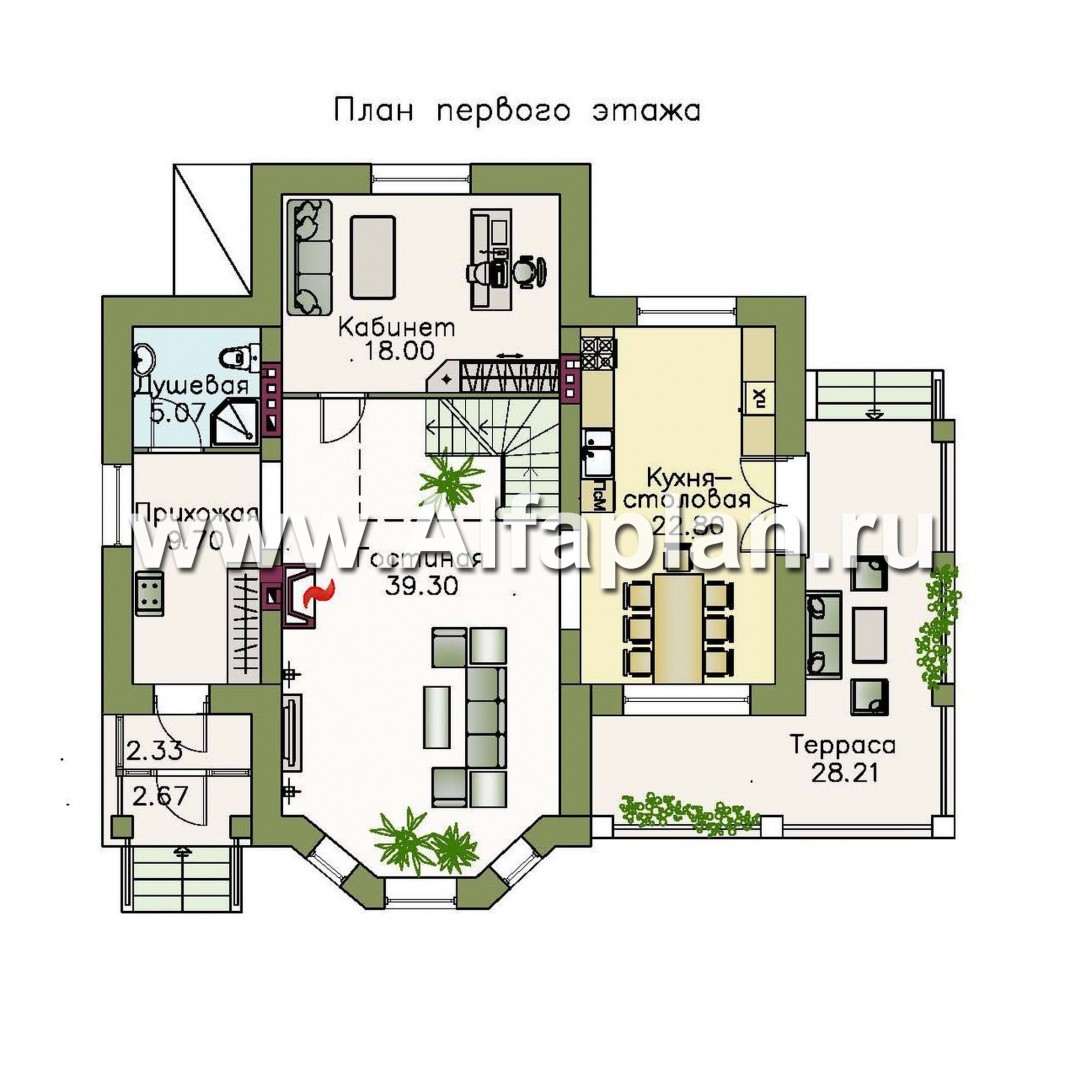 Проекты домов Альфаплан - «Клио Плюс» - коттедж с  цокольным этажом и угловой террасой - изображение плана проекта №3