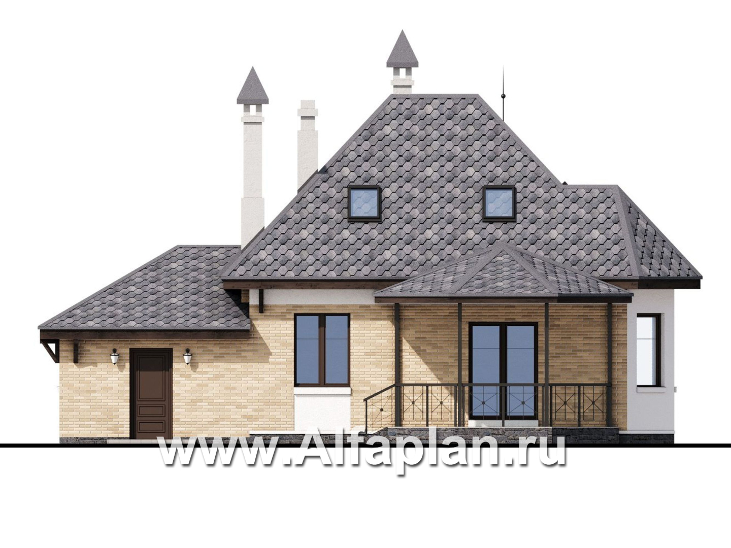 Проекты домов Альфаплан - «Душечка» - небольшой дом с мансардой и гаражом - изображение фасада №4