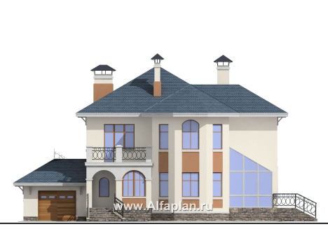 Проекты домов Альфаплан - «Модус Вивенди»- изящный коттедж с зимним садом (или верандой) и гаражом - превью фасада №1