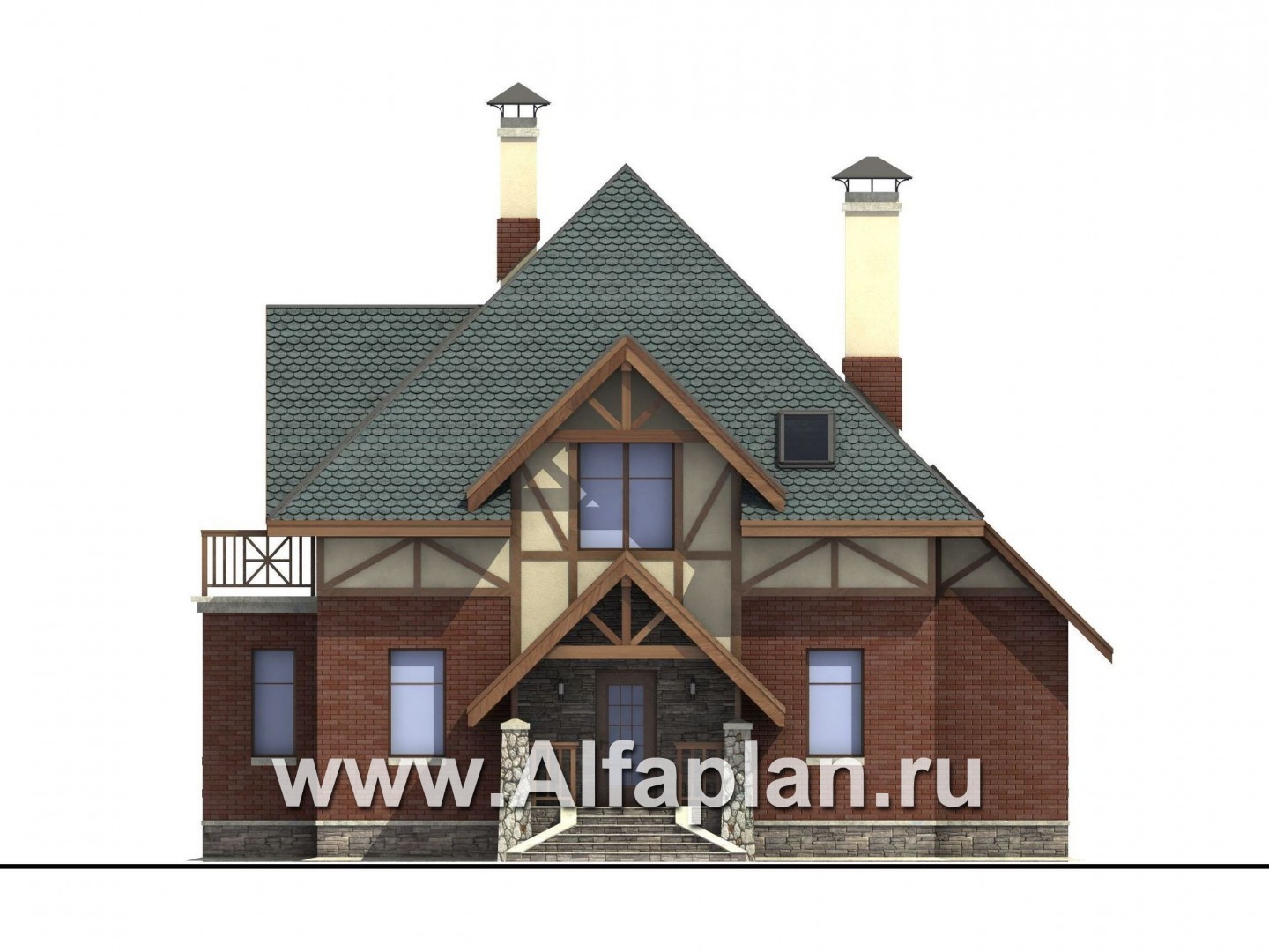 Проекты домов Альфаплан - «Уют» - проект небольшого коттеджа с зимним садом - изображение фасада №1