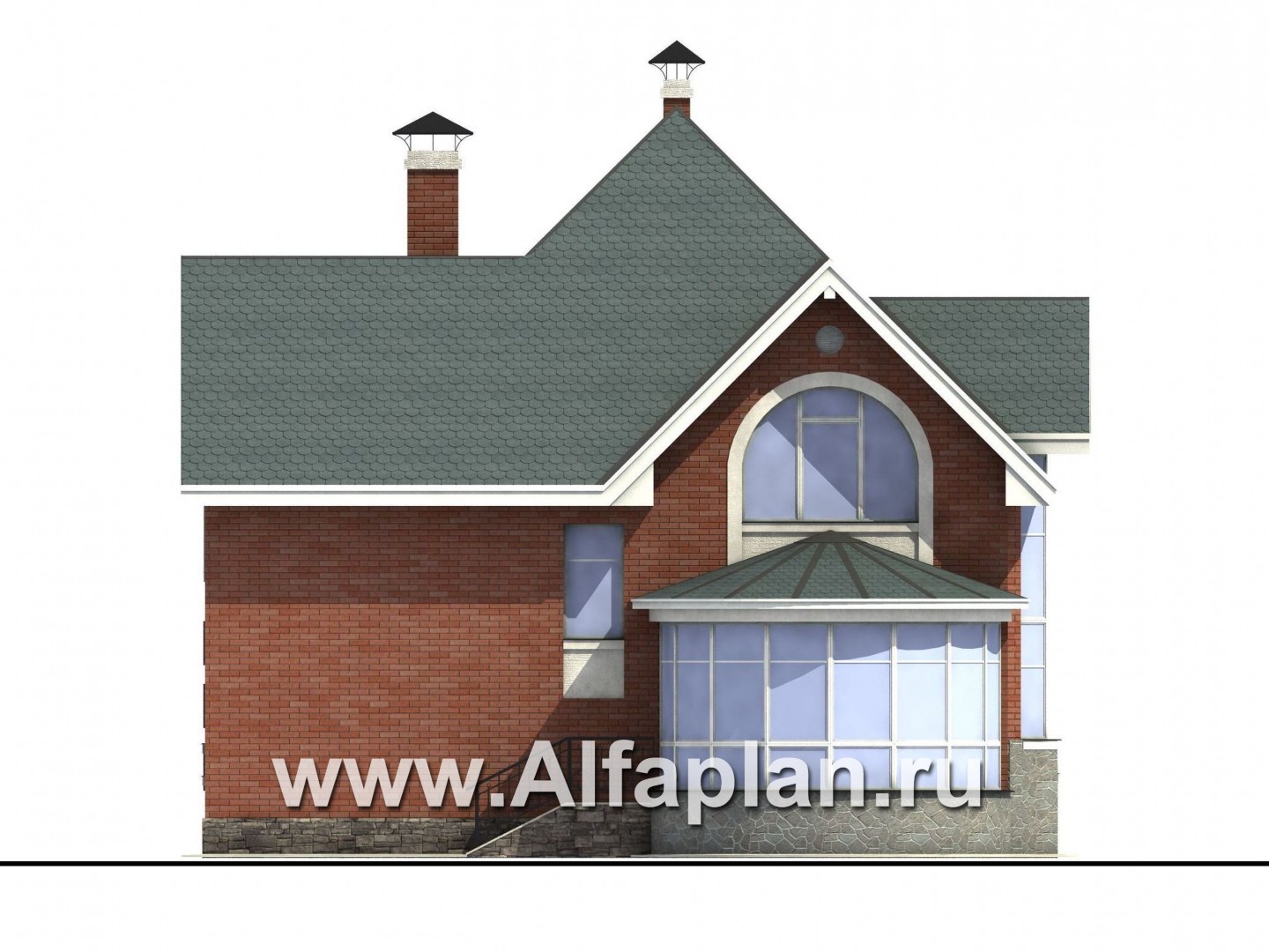 Проекты домов Альфаплан - «Романтика» - проект загородного дома с полукруглой верандой - изображение фасада №4