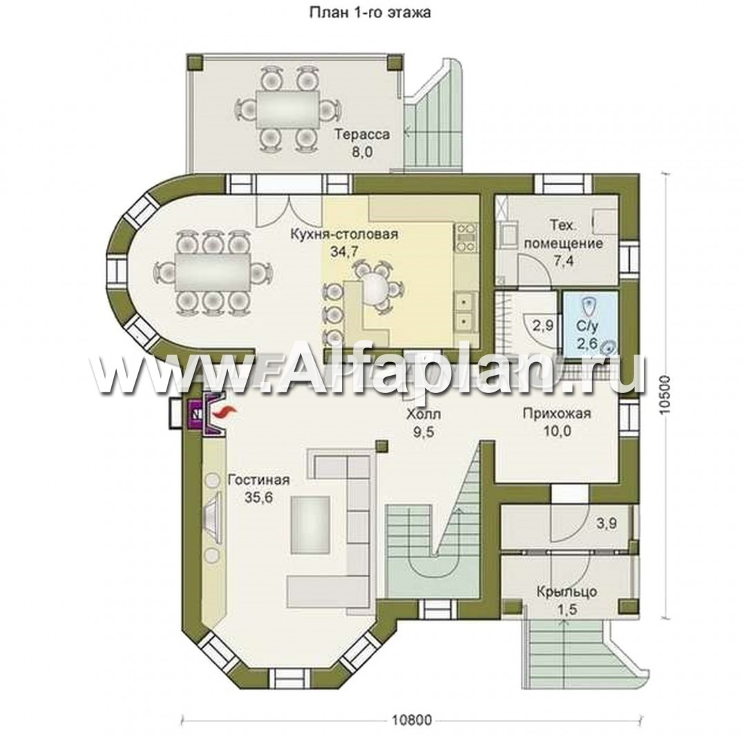 Проекты домов Альфаплан - «Ювенил» - двухэтажный загородный дом - план проекта №1