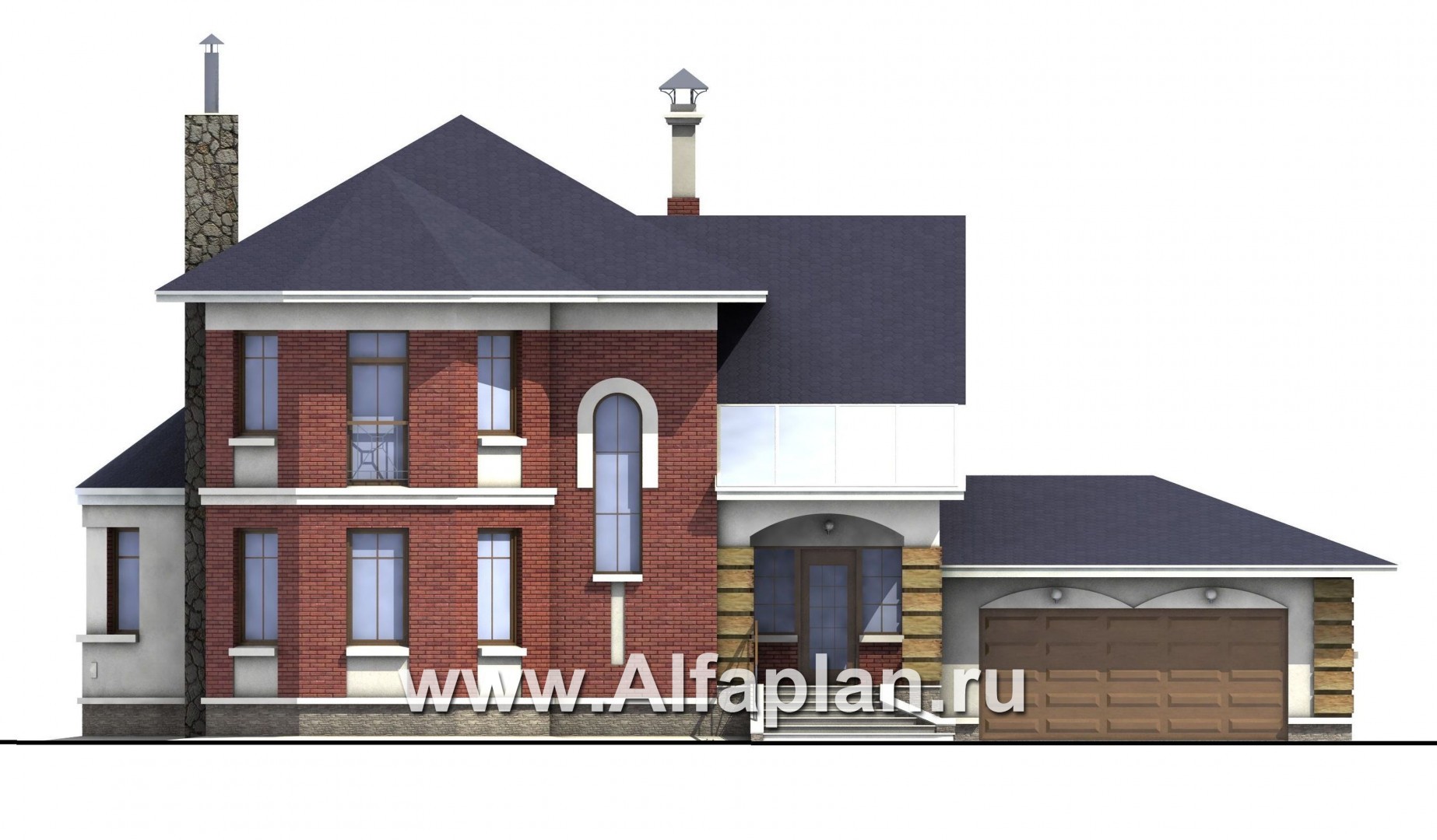 Проекты домов Альфаплан - «Ювенил» - загородный дом с большим гаражом - изображение фасада №1