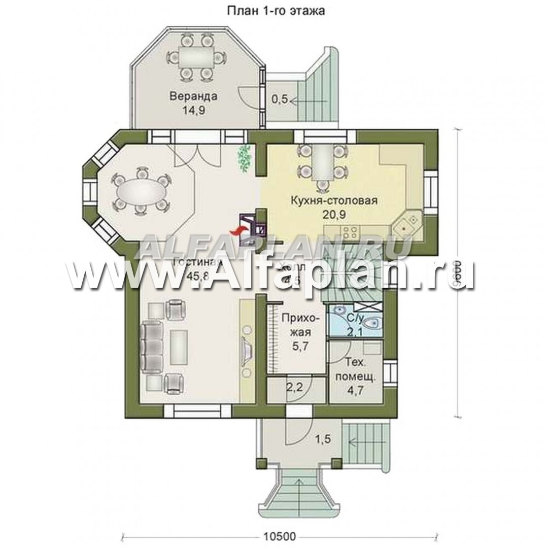 Проекты домов Альфаплан - «Магистр» - двухэтажный  дом с эркером - изображение плана проекта №1