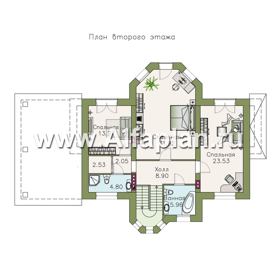 Проекты домов Альфаплан - «Монплезир»- изысканный коттедж с навесом для авто - план проекта №2