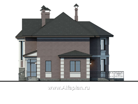 Проекты домов Альфаплан - «Монплезир»- изысканный коттедж с навесом для авто - превью фасада №2