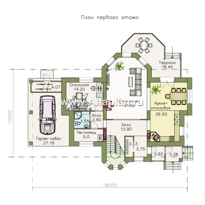 Проекты домов Альфаплан - «Монплезир»- изысканный коттедж с навесом для авто - превью плана проекта №1