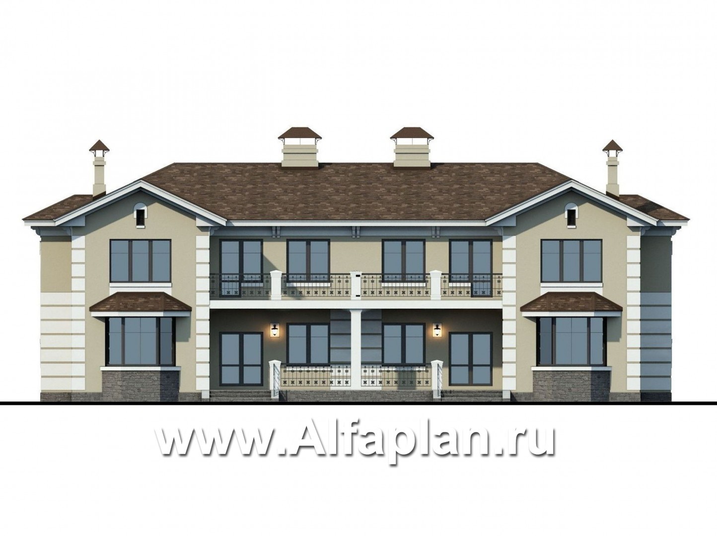 Проекты домов Альфаплан - «Репутация»-классический дом на две семьи - изображение фасада №4