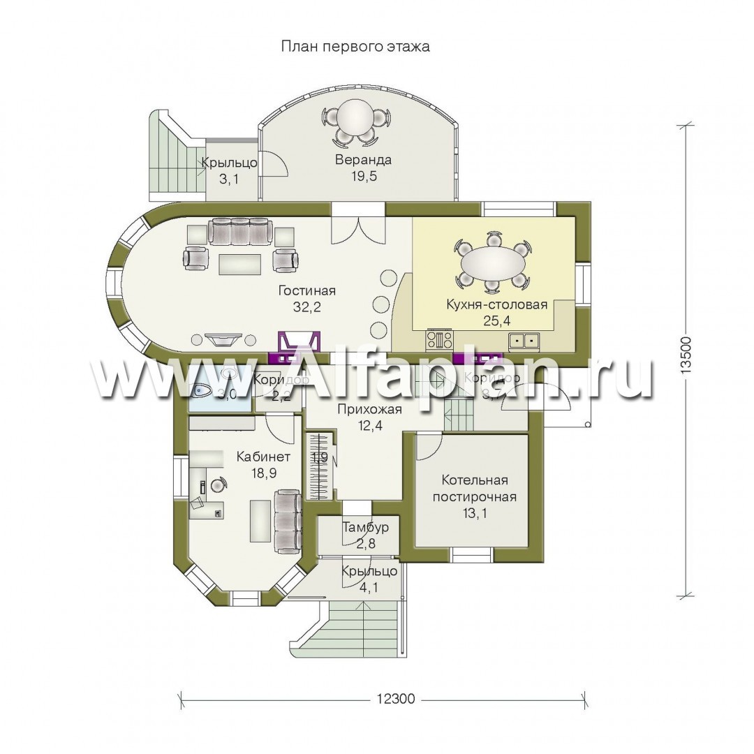 Проекты домов Альфаплан - «Амбиент» - загородный дом с эркером - план проекта №1