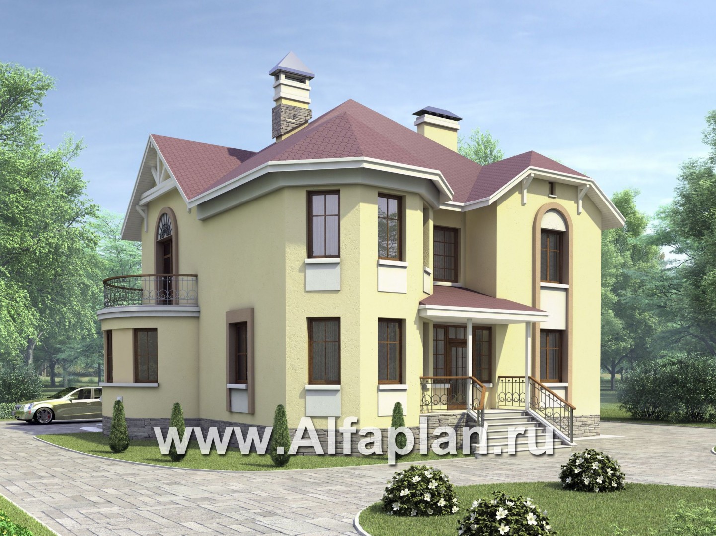 Проекты домов Альфаплан - «Амбиент» - загородный дом с эркером - основное изображение